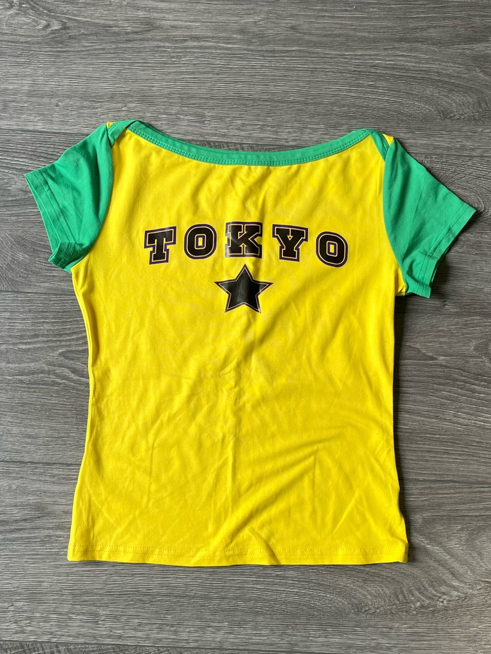 Tokyo Star Two-Tone Scoop Neck Tee - Yellow & Green